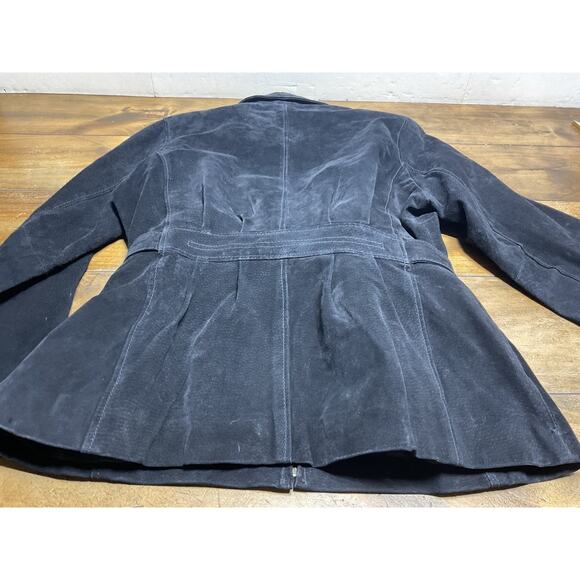 G-III Vtg Suede Jacket Women Medium Black 100% Leather Coat Quilted Belt Y2K 90s - Picture 10 of 11